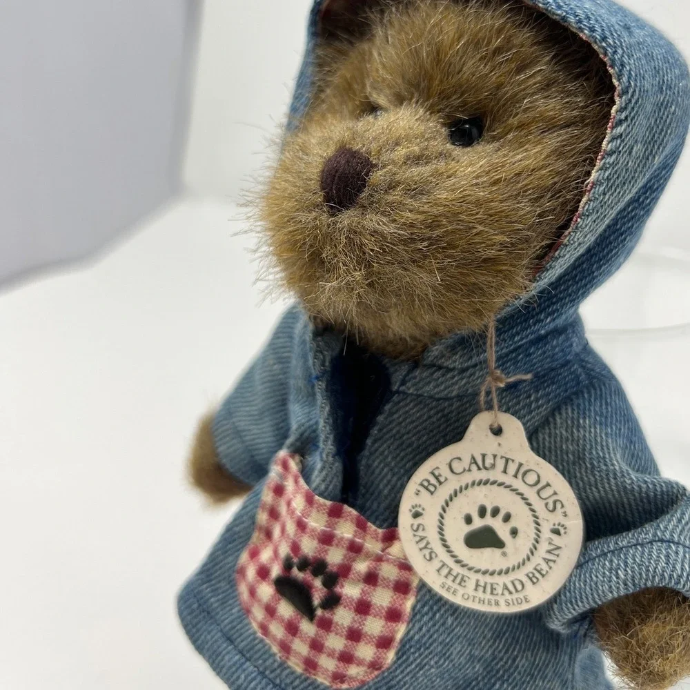 Boyds Bears Plush‎ Teddy Bear Denim Hoodie Gingham Checkered Pocket Head Bean